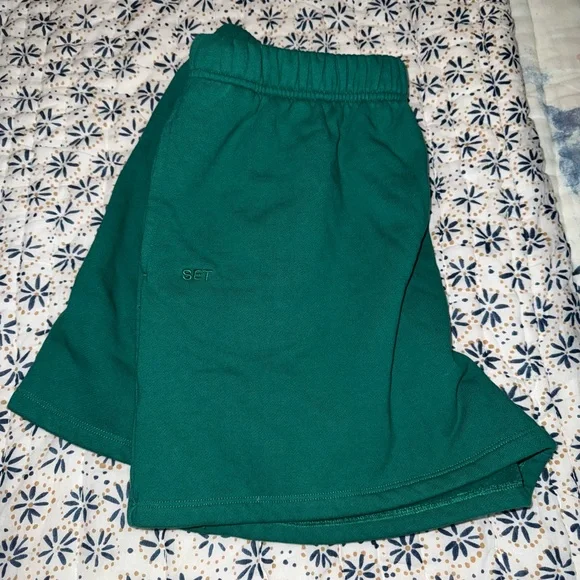 SET Active Palm Emerald Green Half Zip Sweatshirt Short and Jogger Set Large - Picture 5 of 11